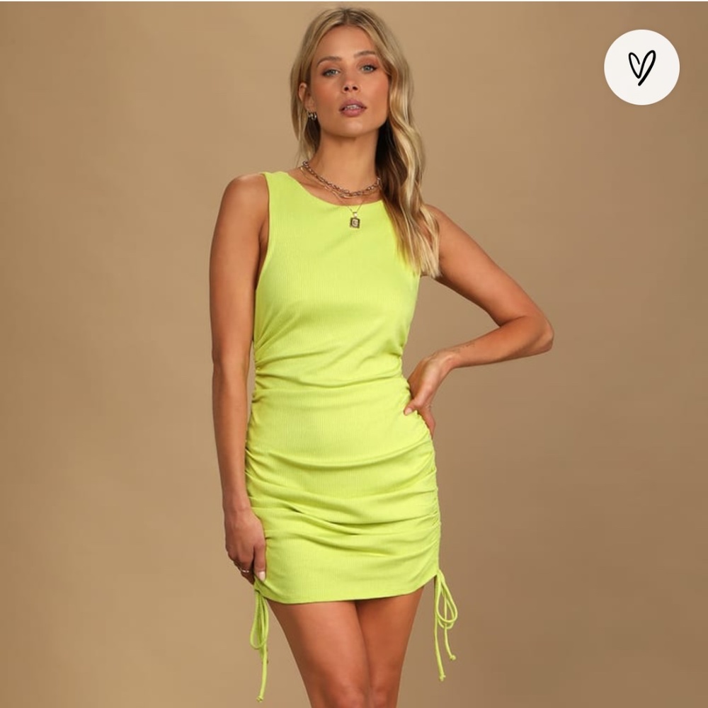 Lime green scoop back mini dress